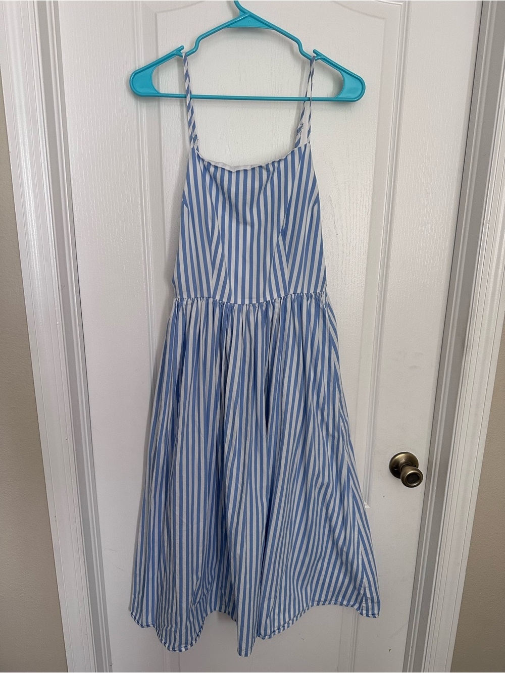 Light Blue & White Striped Spaghetti-Strap Midi Dress - Picture 2 of 6